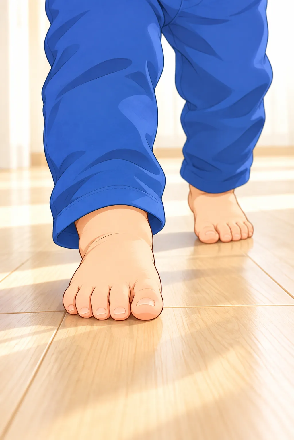 小さな足が、一歩目を床につける