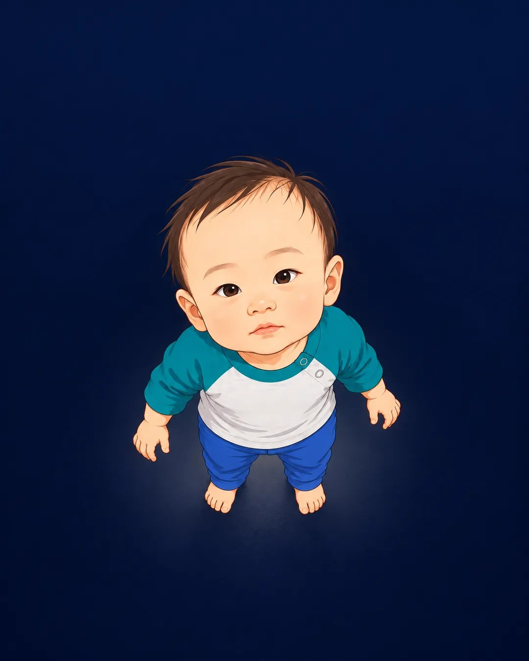 あべこを見上げる息子（言葉はない）