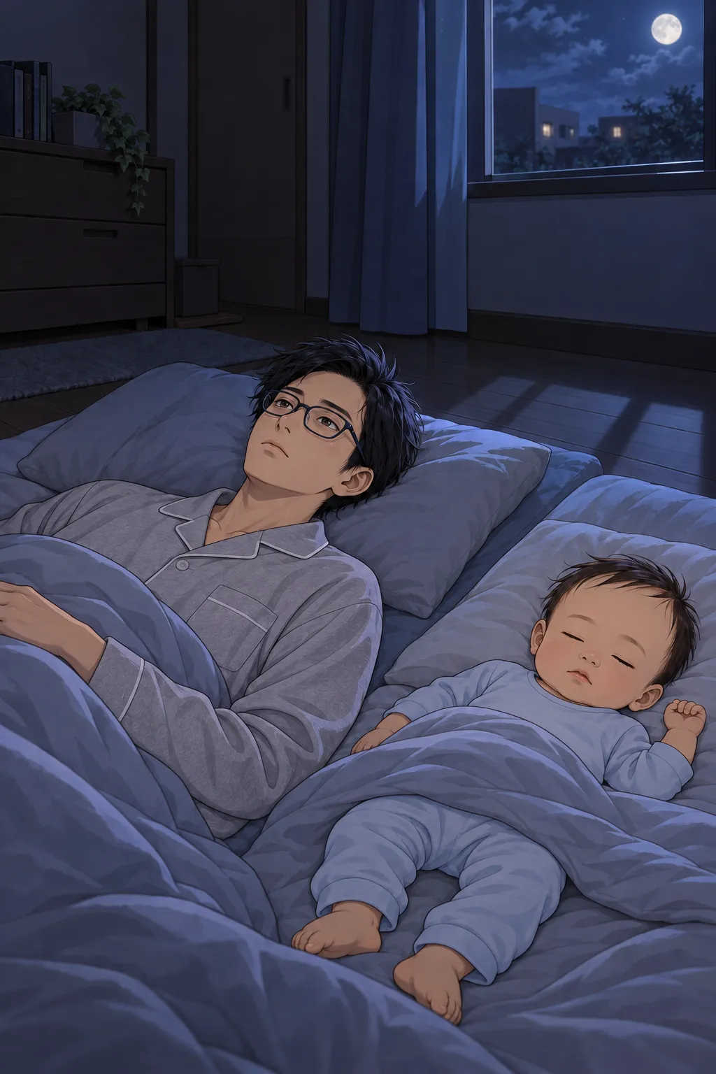 眠る息子の横で、天井を見つめるあべこ