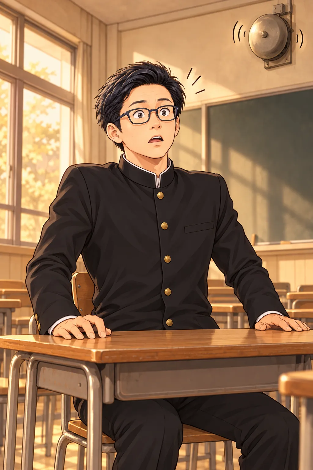 終わりのチャイムで、ぱちっと目が開く学生のあべこ