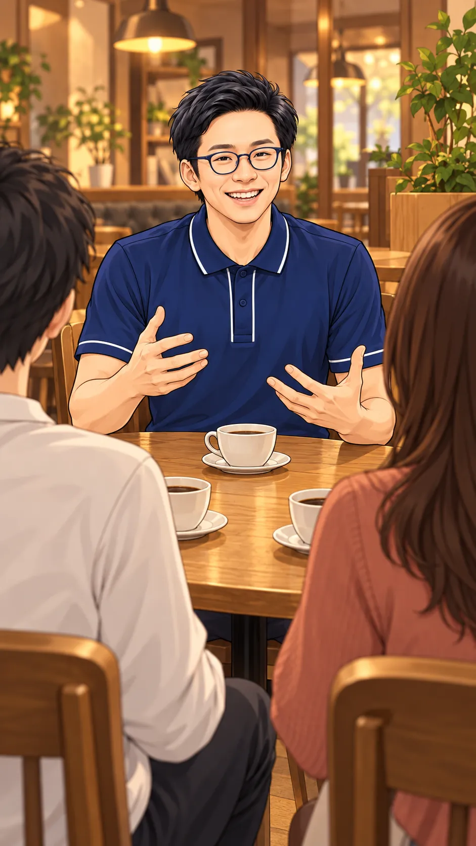 学んだことを、仲間に楽しそうに話すあべこ