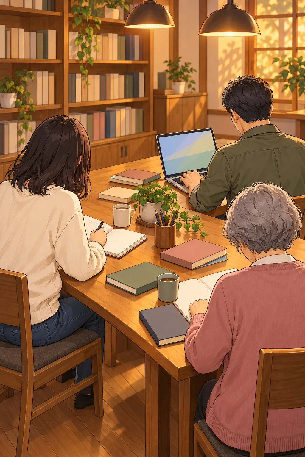 部室で、それぞれ自分の言葉で書いている部員